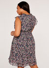 Curve Sketched Bold Ditsy Floral Dress, Navy, large