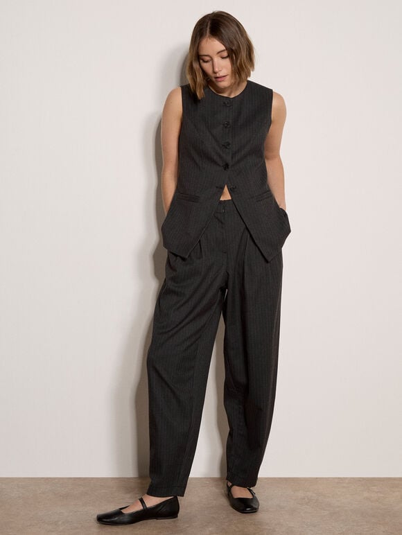 Oversized Pinstripe Waistcoat, Dark Grey/Charcoal, large
