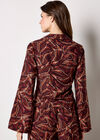 Abstract Print Ruched Front Blouse, Burgundy, large