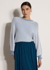 Ribbed Stripe Batwing Jumper, Blue, large