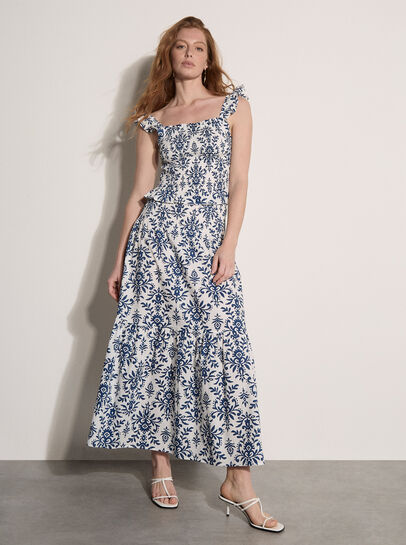 Folk Ikat Cotton Shirred Crop Top