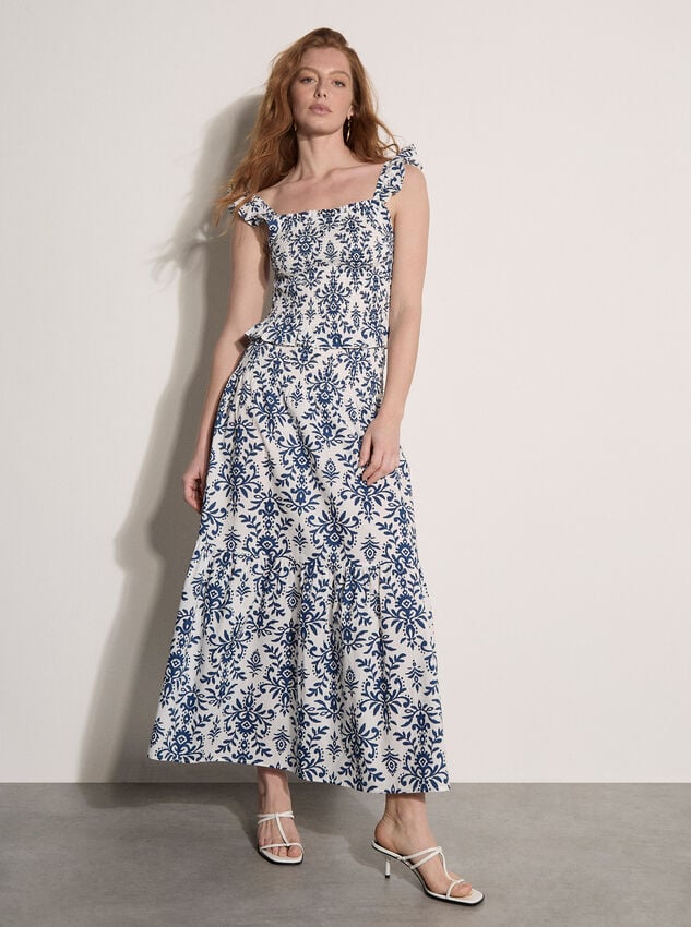 Folk Ikat Shirred Crop Top

, Cream, large