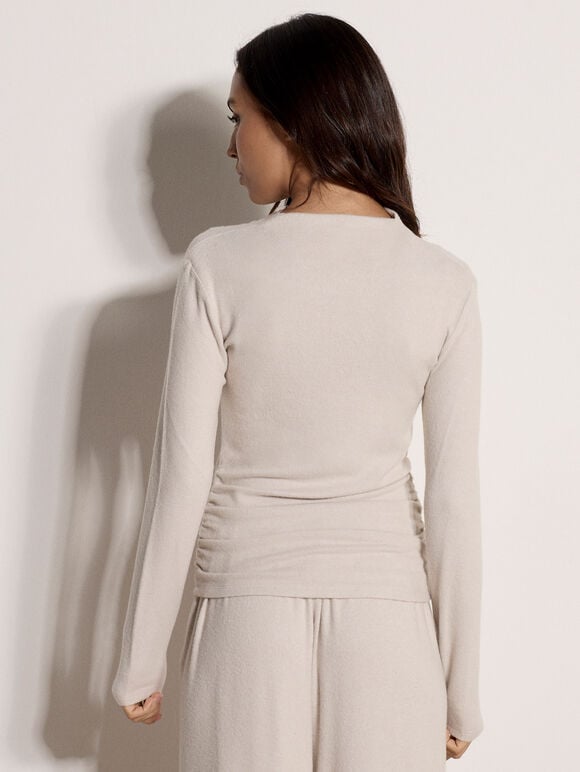 Side Ruched Soft-Touch Top, Stone, large