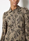 Leaf Print Shirt Mini Dress, Khaki, large