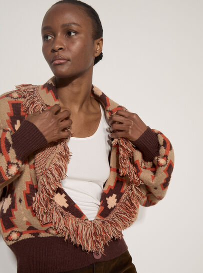 Soft Boho Geo Fringe Cardigan