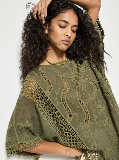 Cotton Blend Crochet Embroidered Top