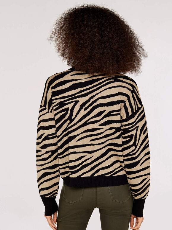 Mock Neck Zebra Jumper, Stone, large