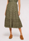 Broderie Anglaise Midi Skirt, Khaki, large