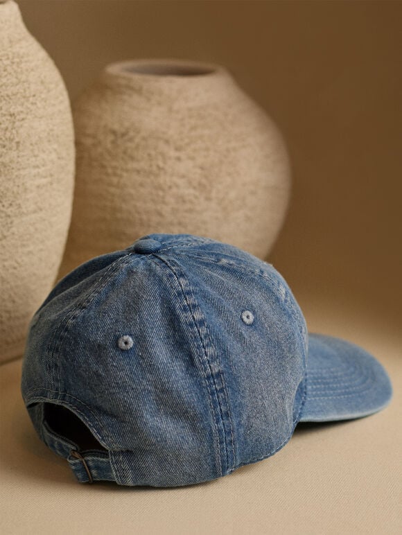Stone Washed Denim Cap, Sky Blue, large