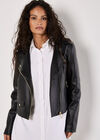 Faux Leather Biker Jacket, Black, large