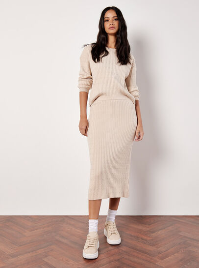 Fine Knit Cable Midi Skirt