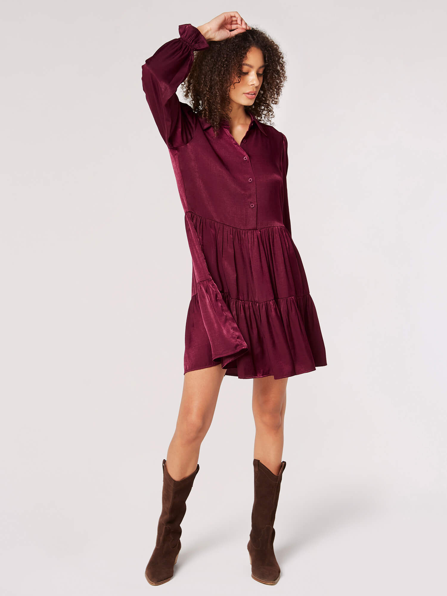 Satin Shirt Mini Dress Apricot Clothing