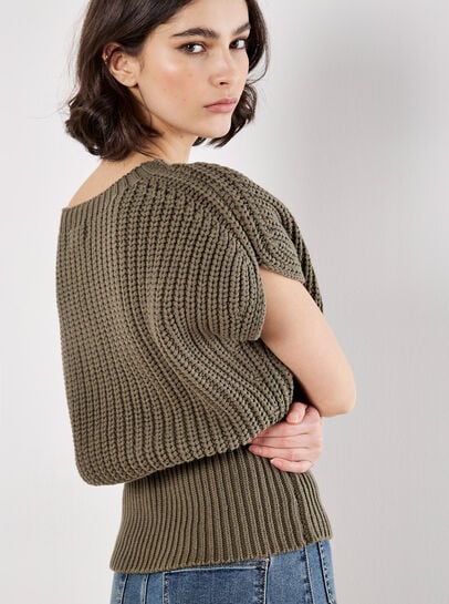 Chunky Rib Knit Cap Sleeve Jumper
