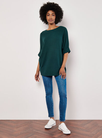 Soft-Touch Batwing Waffle Knit Top
