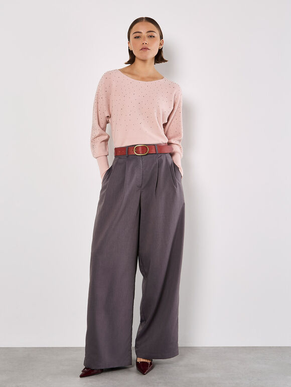 Batwing Sleeve Studded Jumper, Pink, large