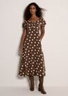 Polka Dot Bow Detail Midi Dress, Brown, large