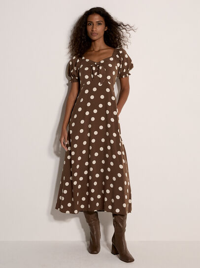 Polka Dot Bow Detail Midi Dress