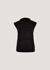 High Neck Side Ruched Top, Black, large