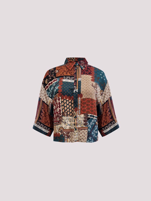 Patchwork Paisley Boxy Shirt, Rust, large