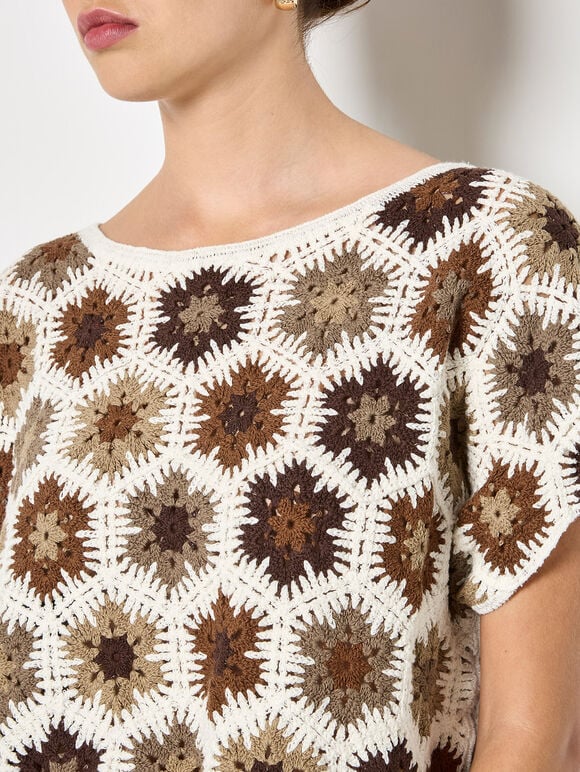 Hexagon Flowers Crochet Top, Rust, large