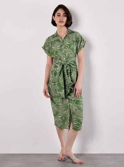 Palm Leaf Shirt Midi Dress