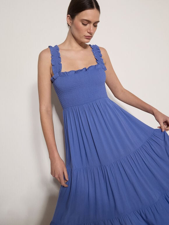 Smock Tiered Midi Dress, Purple, large