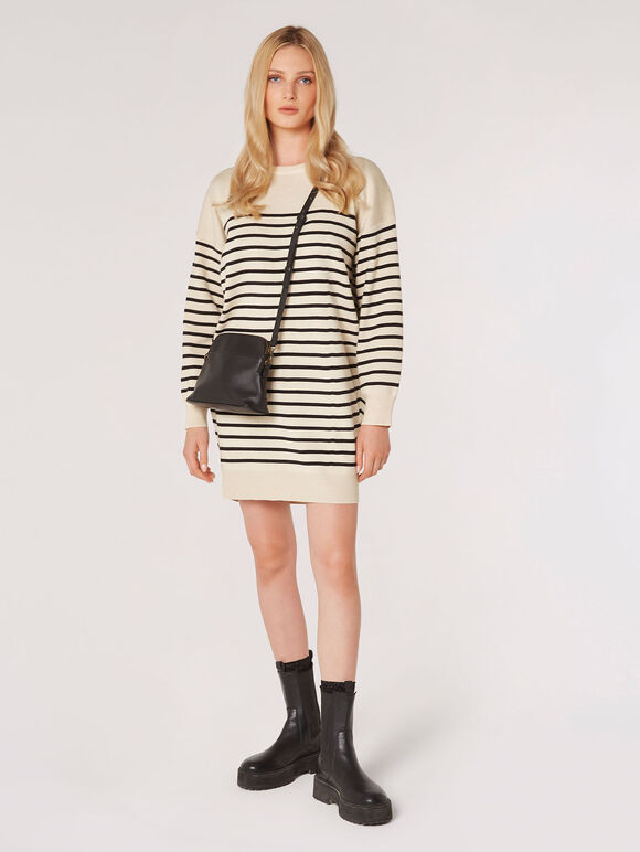 Stripe Jumper Mini Dress, Stone, large