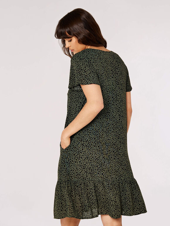 Irregular Spot Print Mini Dress, Khaki, large