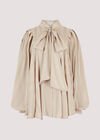 Tie-Neck Oversized Blouse, Stone, large