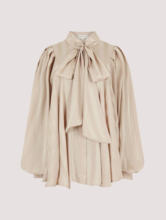 Tie-Neck Oversized Blouse, Stone, large