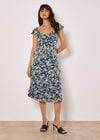 Floral Asymmetric Ruffle Midaxi Dress, Navy, large