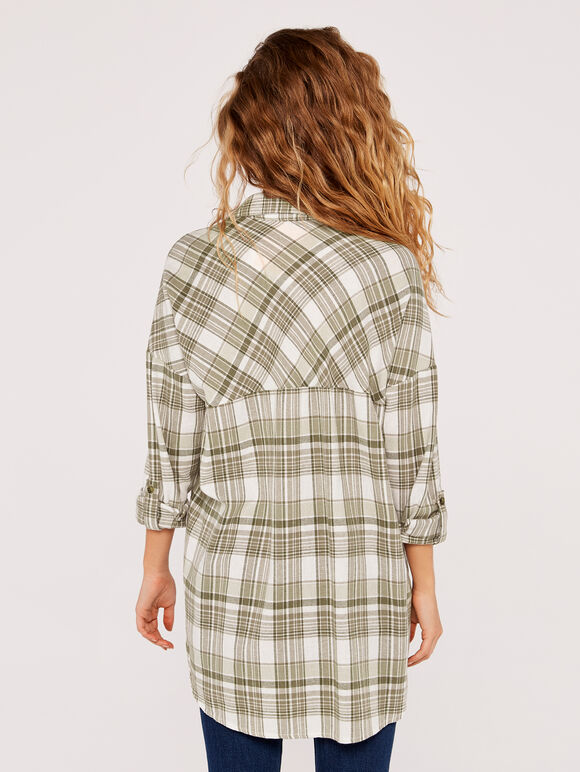 Oversized Check Shirt, Khaki, large