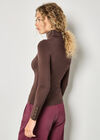Turtle Neck Button Cuff Top, Brown, large