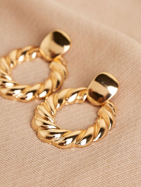 Gold Tone Twisted Hoop Earrings, Assorted, large
