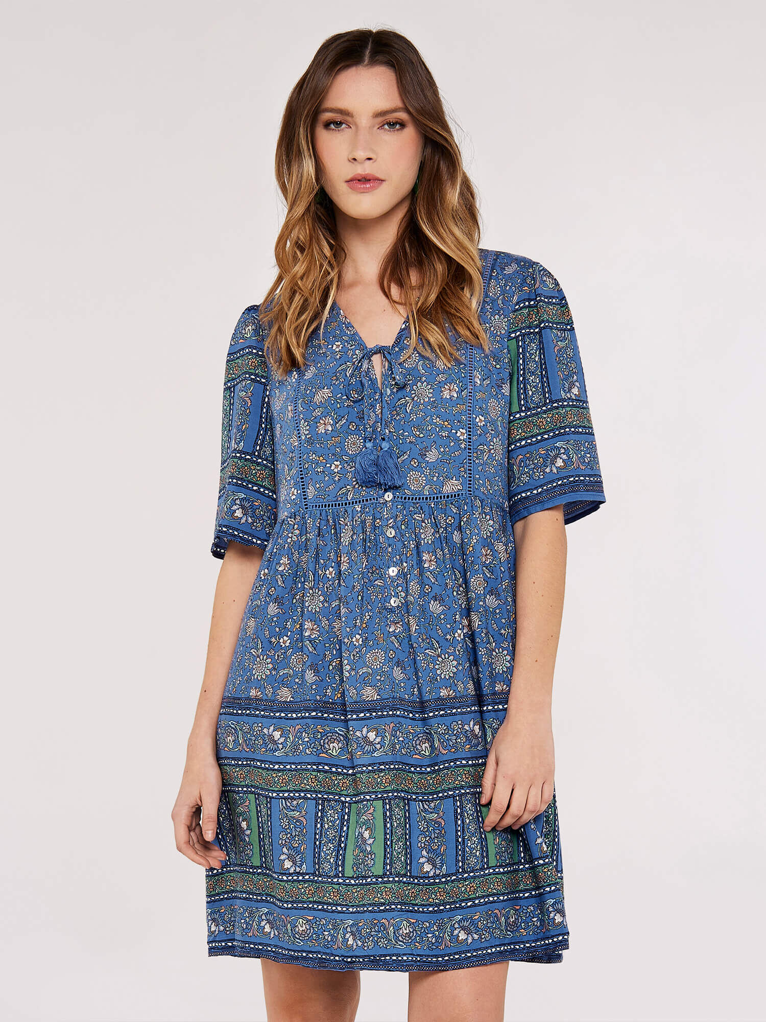 Sarasa Floral Mini Dress Apricot Clothing