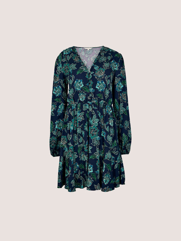 Folk Floral Mini Dress, Navy, large