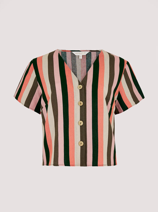Vertical Striped Buttoned Top, Pink, large