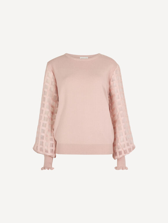 Contrast Organza Sleeves Jumper, Pink, large
