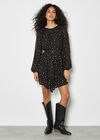 Gold Foil Star Chiffon Mini Dress, Black, large