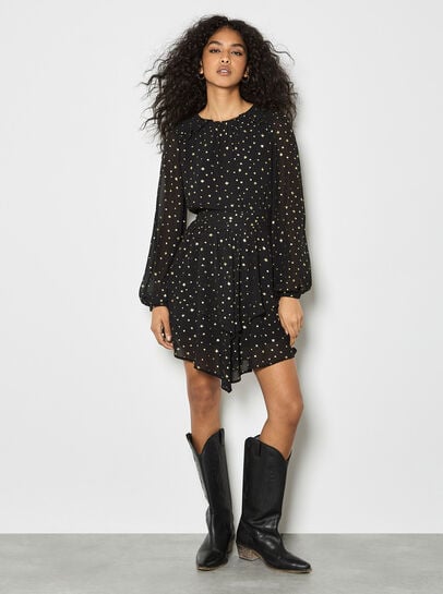 Gold Foil Star Chiffon Mini Dress