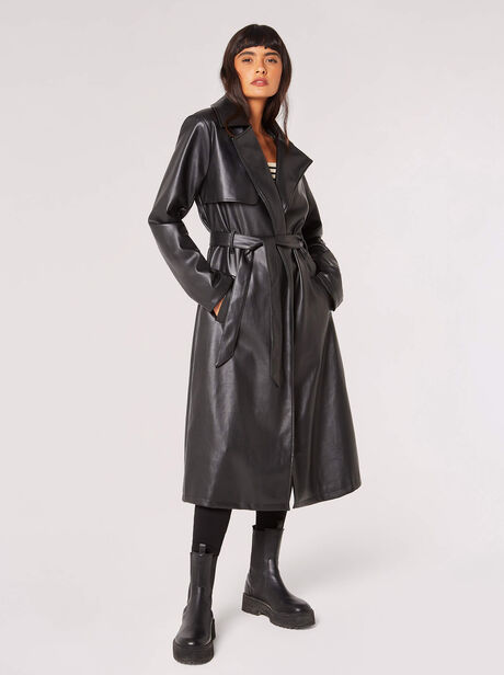 Leather-Look Trench Coat