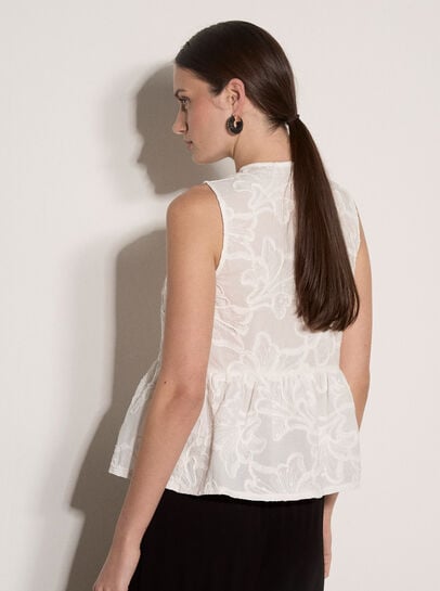 Floral Embroidered Cotton Peplum Top