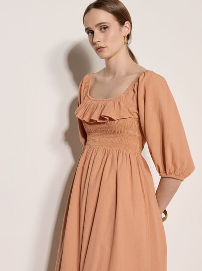 Ruffle Cotton Milkmaid Midi Dress