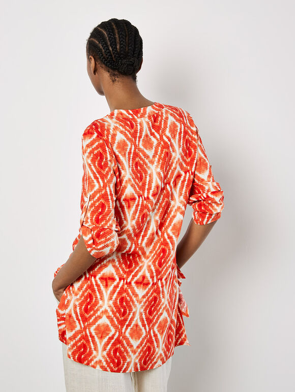 Tie Dye Swirl Tunic Top, Orange, large