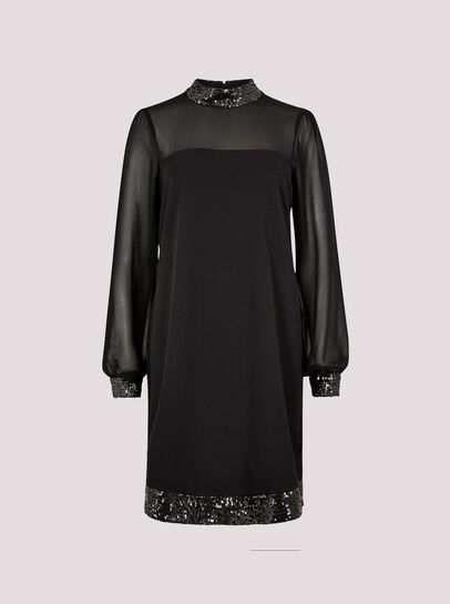 Sequin Trim Shift Mini Dress