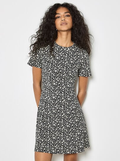 Petal Print Fit And Flare Jersey Mini Dress