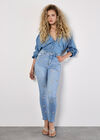 Slim Fit Rhinestone Pearl Jeans, Blue, large