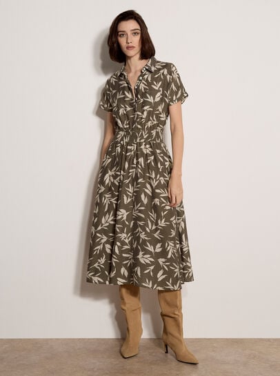 Textured Leaf Shirt Midi Dress