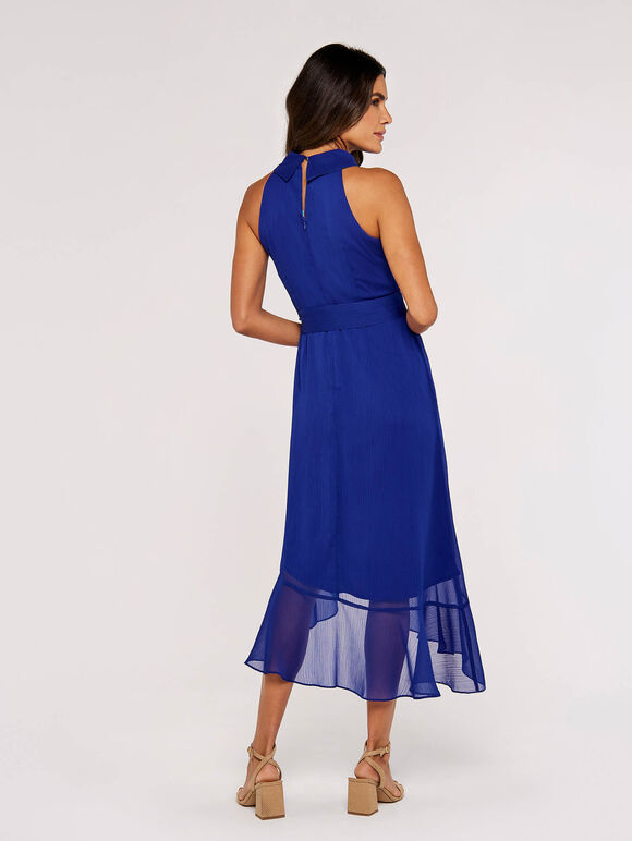 Halter Neck Ruffle Midi Dress, Blue, large