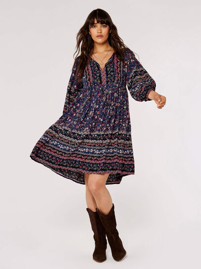 Folk Border Print Mini Dress